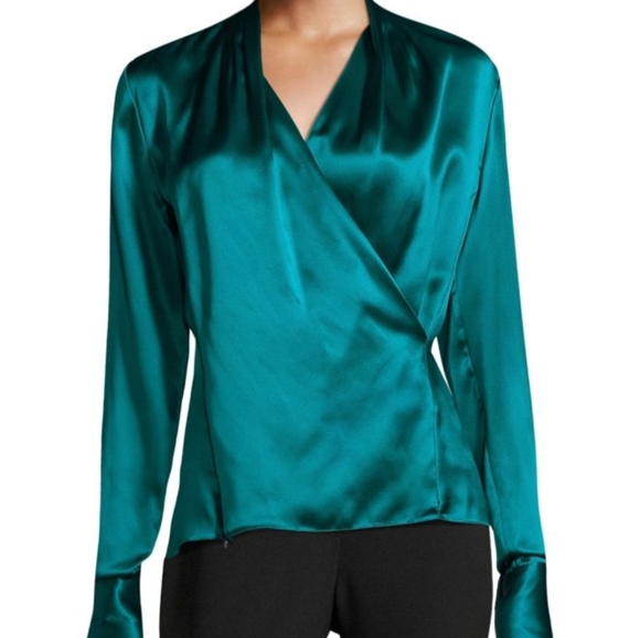 teal satin blouse
